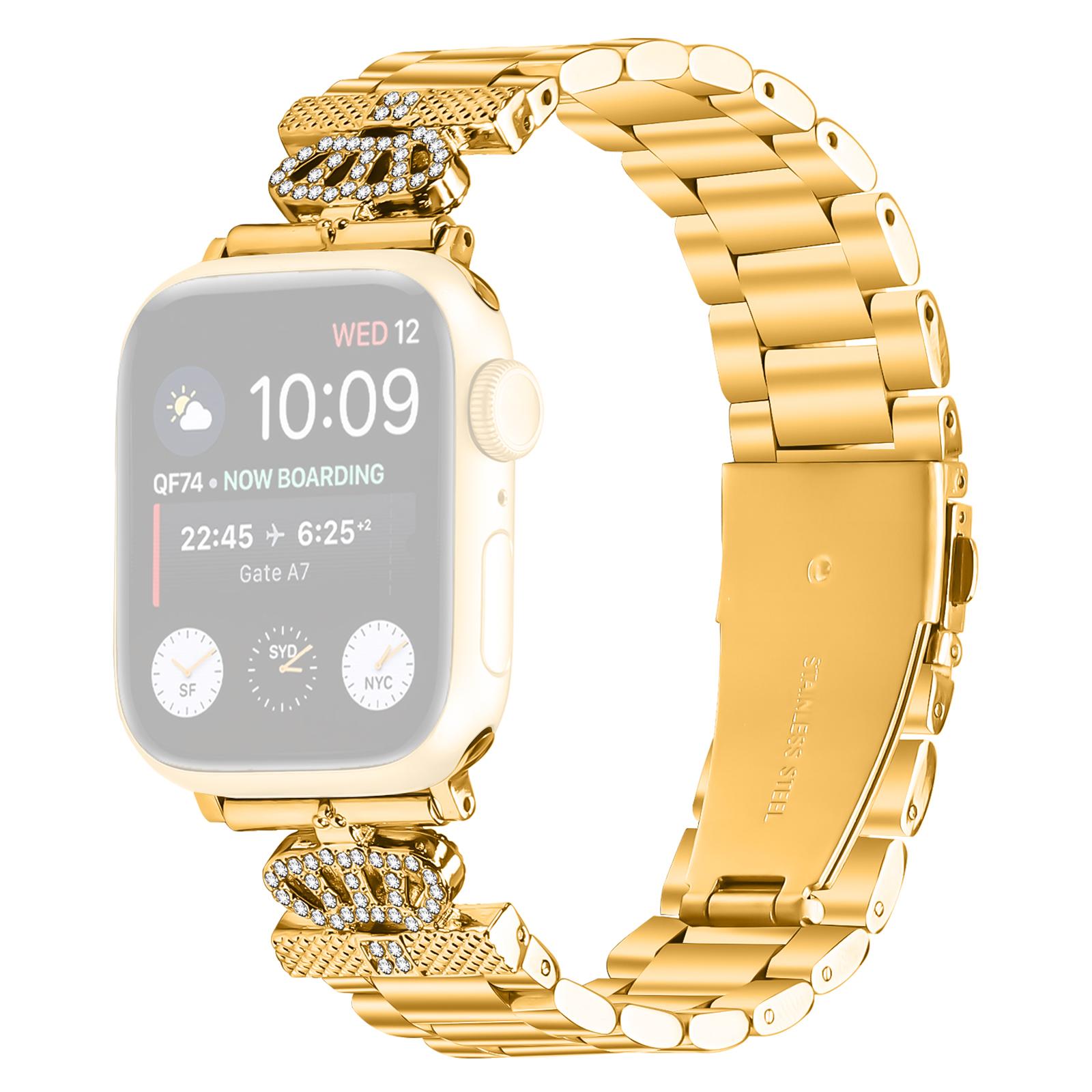 

Stainless Steel Strap for Apple Watch Series 10 9 8 7 SE 6 5 4 3 2 1 42mm 41mm 40mm 38mm Crown Shape Watch Band Gold
