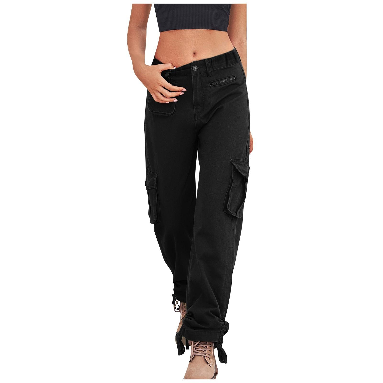 

Women s Casual Fashion Solid Color Elastic Waist Drawstring Pockets Wide Leg Straight Pants M