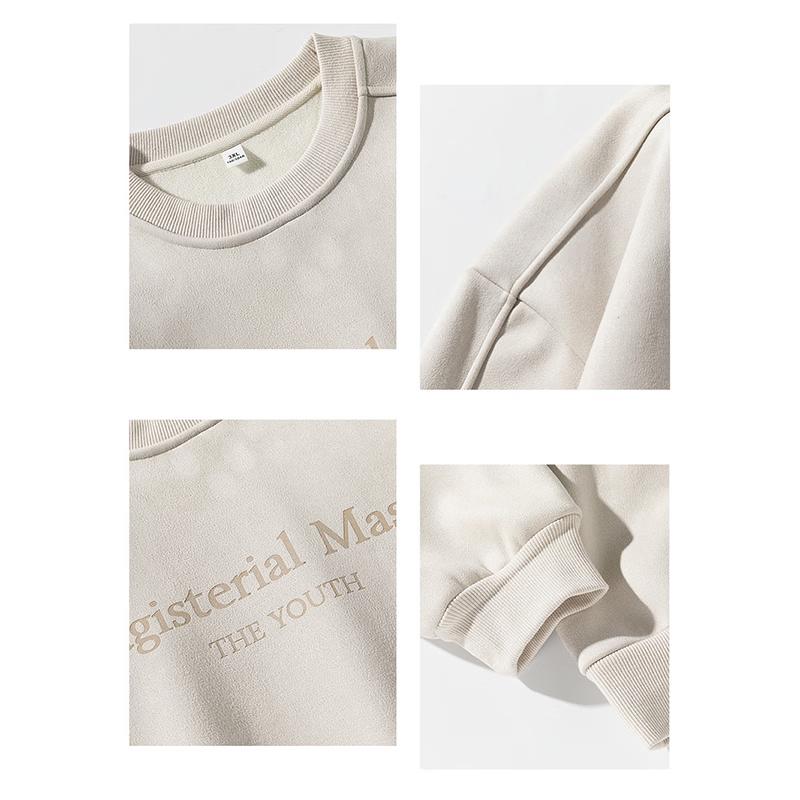 Wassup Sohot Men's Suede Letter Crewneck Sweatshirt