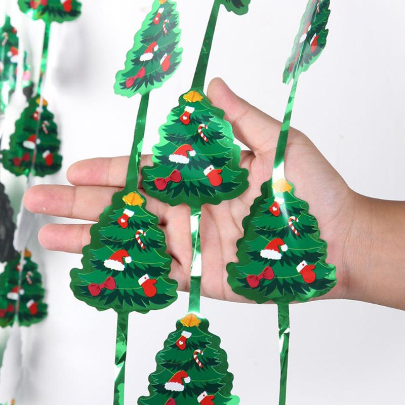 WTEMPO Christmas Snowman Santa Claus Christmas Tree Pattern Tassel Curtains Christmas Party Background Decor Props Christmas Festival Party Banners