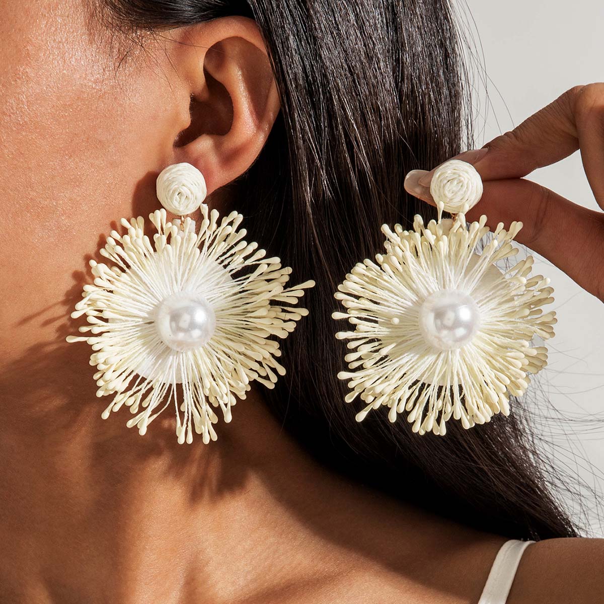 

Летние свежие красочные серьги с цветами, морскими звездами, рафией и жемчугом для женских украшений, для пляжного отдыха, модные