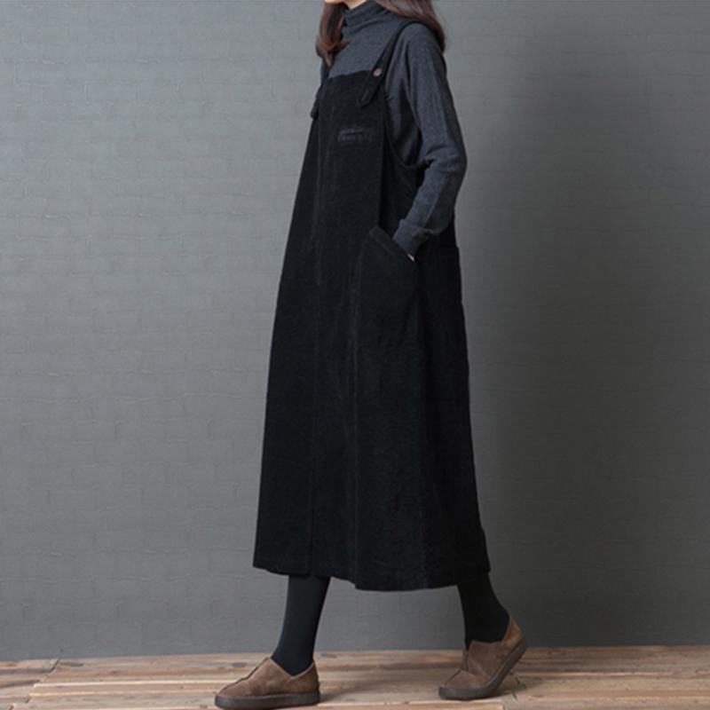 FASHION New Fashion Women Corduroy Vintage Dress Pocket Casual Strap Autumn Winter Loose Vest Overall Dress