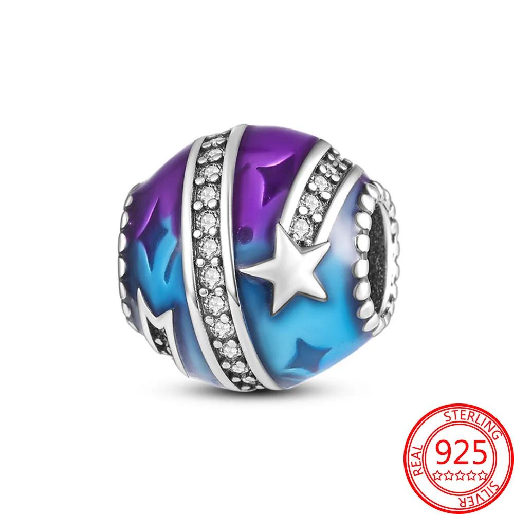 925 Sterling Silber Lila Perlen Blume Schmetterling Hänge Charm Passend 4MM Lochdurchmesser Armband Halskette 925 Schmuck Geschenkherstellung