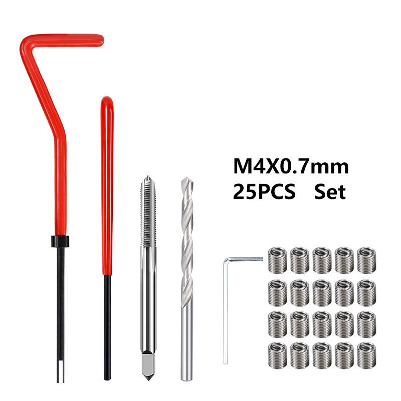 25 Stück Gewindereparatur-Set M3 M4 M5 M6 Schraubgewindeeinsätze zur Reparatur beschädigter Gewinde Reparaturwerkzeuge Bohrer