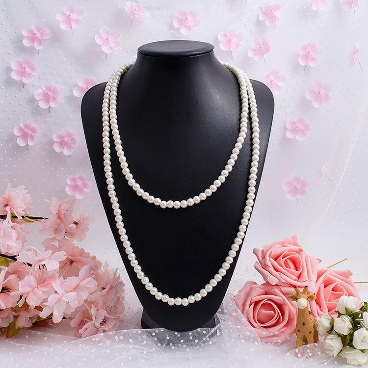 Double-layer Glass Pearl Necklace, Long Retro Cheongsam, Multi-layer Chain, Women's Korean Simple and Versatile Sweater Chain