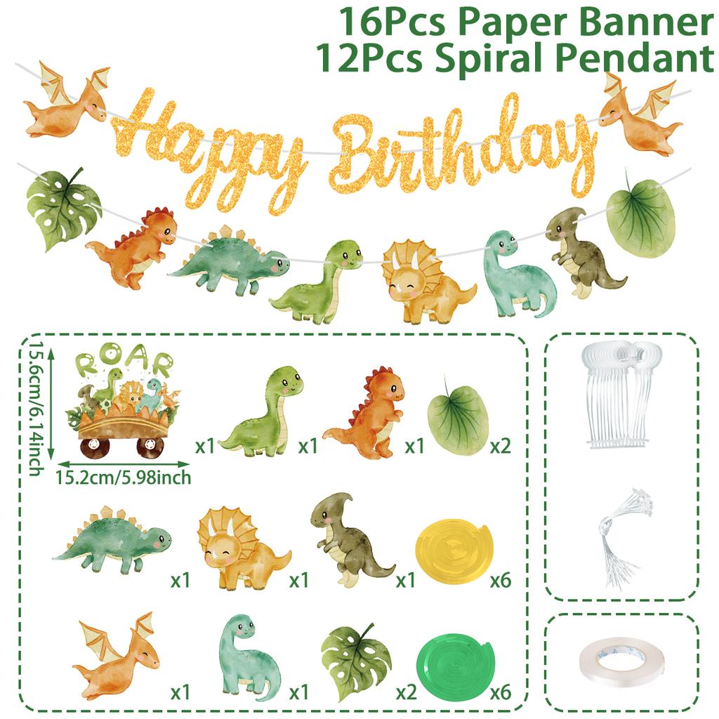 Roar Dinosaur Banner Spiral Set Happy 1st Birthday Party Decor Kid Boy Favors Gift Jurassic World Jungle Safari Hanging Pendant