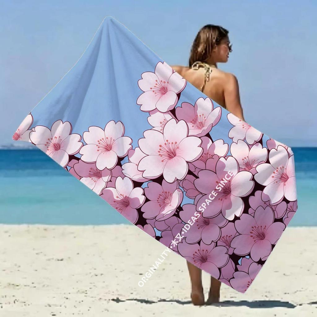 Cherry Blossom Print Beach Towel Patterned Sunscreen And Windproof Suitable For Swimming Pool Camping Travel Blanket