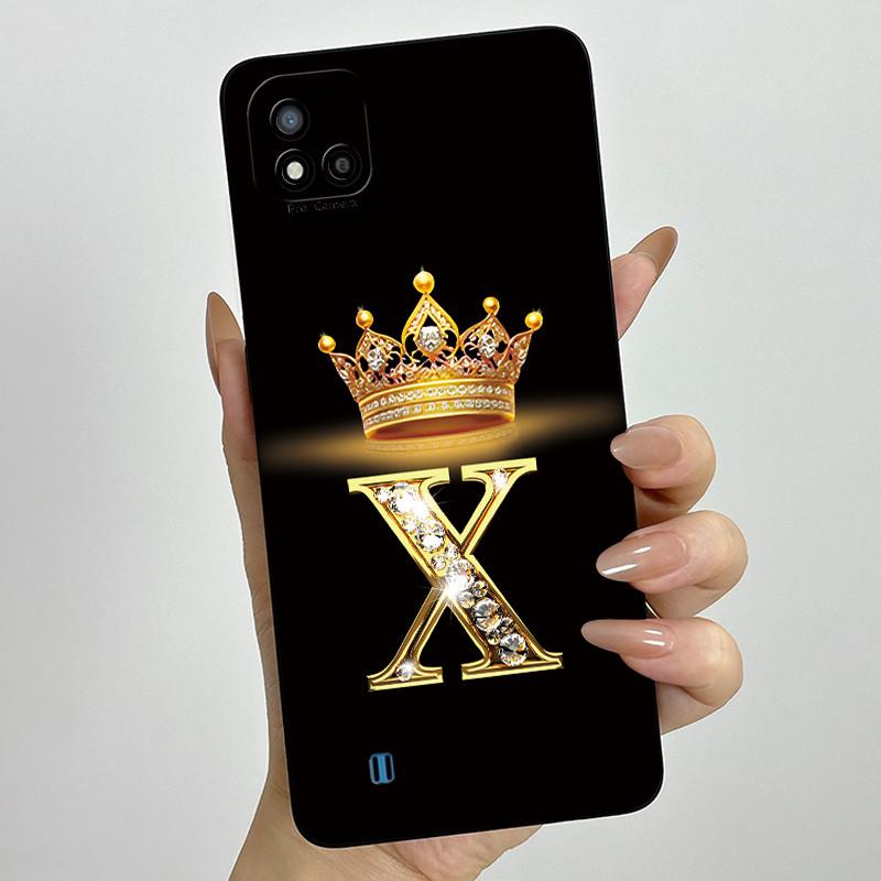 For Realme C11 2021 RMX3231 C20 Case Crown Letter Liquid Silicone Soft Phone Cases For RealmeC20 C20A Full Protection Back Cover