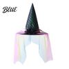 Mesh Witch Hat with Roses Halloween Star Hat Veil Rose Feather Cone Black Costume Headwear for Women Gothic Party Headwear Adult Cosplay Accessory