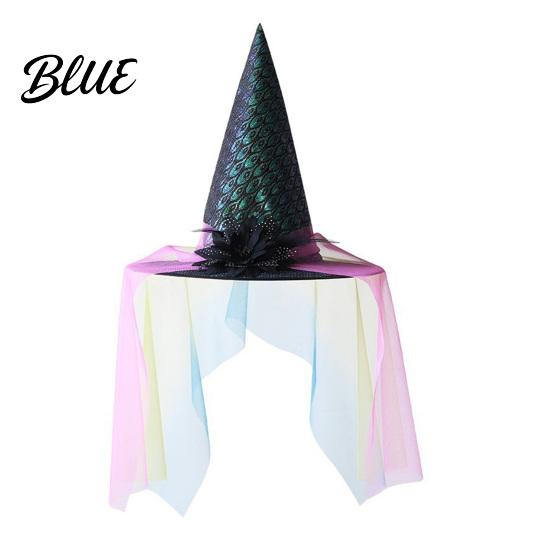 Mesh Witch Hat with Roses Halloween Star Hat Veil Rose Feather Cone Black Costume Headwear for Women Gothic Party Headwear Adult Cosplay Accessory