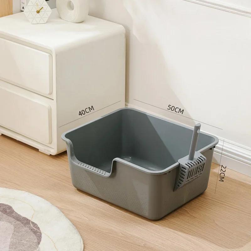 Anti-Splash Semi Closed Cat Litter Box - High-Capacity Kitty Pan Practical Pet Sandbox Bedpan for Large Cats Small Animals & Dog