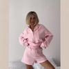 Set trening roz cu glugă și pantaloni scurți pentru femei - Trendy, tineresc, casual, din două piese
