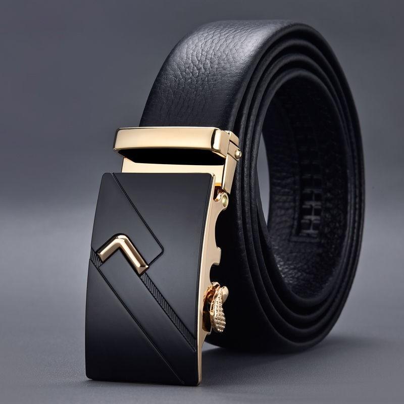 Men's Belt Genuine Leather Business Automatic Buckle Two-layer Cowhide Trendy Young Men's Trousers Belt