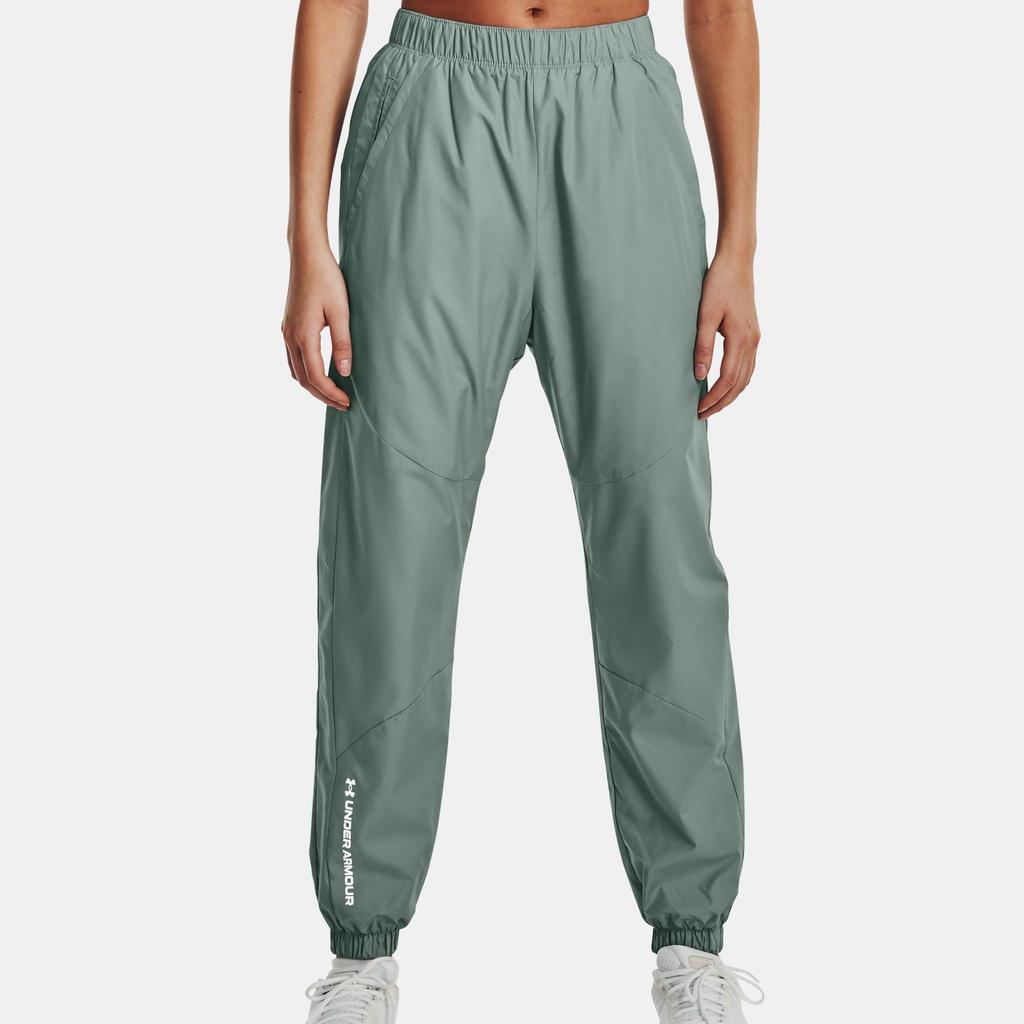 Under Armour Ua Rush™ Woven Letter Print Elastic Mid Waist Tapered Knit Sports Pants Women Pants Ocean-Green 1369846-781