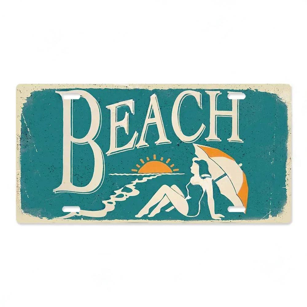 Summer Beach Retro Tin Sign Licenses Plate Plaque Metal Vintage Poster for Pub Bar Surf