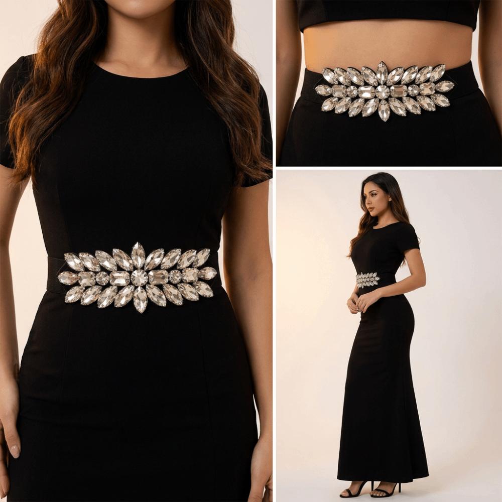 Large-Grain Crystal Stretch Waist Belt Rhinestone Waist Cincher Elastic Waist Belt  Wedding