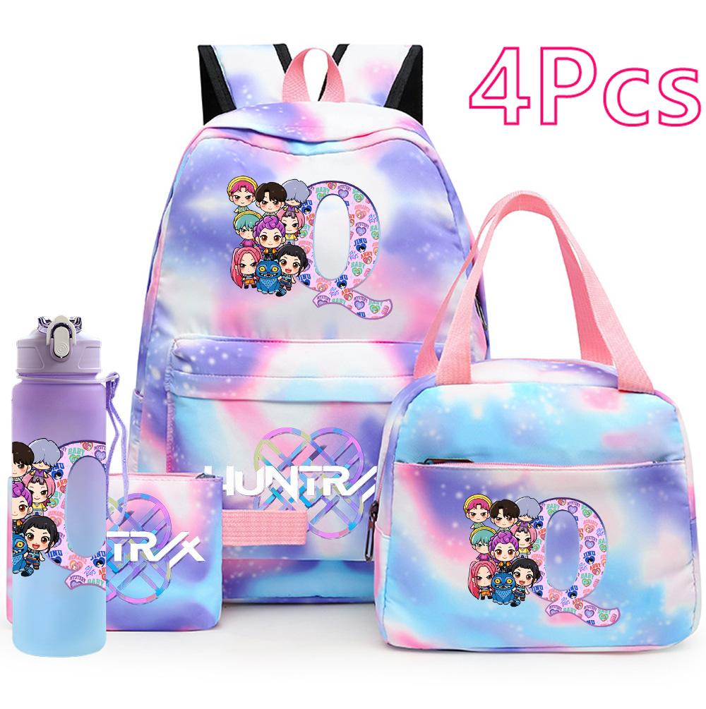 4Pcs/set K-Pop Printed Backpack Handbag Pencil Case 750Ml Water Bottler for Teenager Boy Girl Schoolbag Large Capacity Waterproof Bookbag Kid Gift
