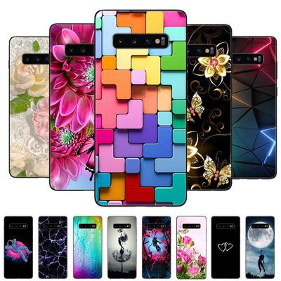 Coque Pour Samsung Galaxy S10 S 10 Plus S10E Housse de Téléphone Mignonne Dessin Animé Peinte Souple TPU Coque Pour Samsung S10 S10+ S10E Fond Noir Funda