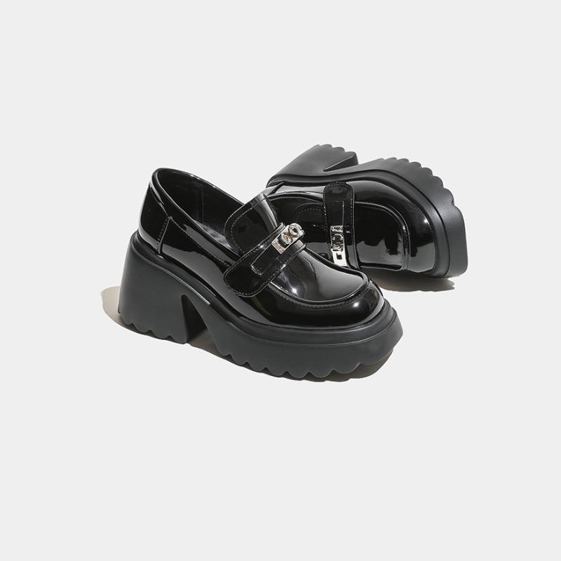 Black One Shoes Multi-Wear Small Leather Shoes Women's New Hundred Velcro British Style Small Leather Shoes