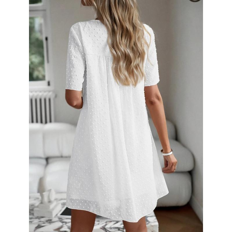 Round Neck Casual Short Sleeved Dresses Solid Color Women's Dress Fashion Street Fresh Sweet Style Summer Dress