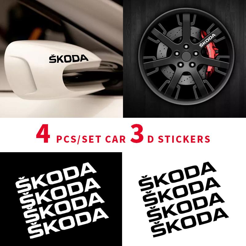 4Pcs Car Door Handle Stickers Tire Rear View Mirror Decals Decoration For Skoda Fabia Octavia Karoq Kodiaq Kamiq Superb Rapid
