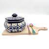 Mexican Servin Ware Sugar Pot Set with Lid, 380ml Capacity, 5.5cm x 9cm (Includes Cutting Board, Spoon, and Fork) [Used]