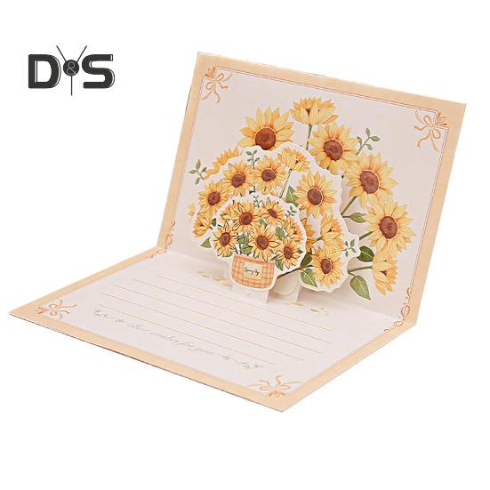 Pop-up blahopřání 3D květinová kytice Ručně vyrobená růže Slunečnice Tulipán Dárková karta ke Dni matek Výročí promoce