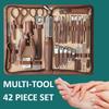 42pcs Pedicure Kit Modern Style Brown 42pcs Stainless Steel Nail Clipper Set, Portable Pedicure and Ear Pick Tools, Home Use Nai