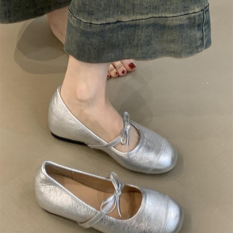 French temperament bow inner height-increasing ballet shoes 2025 summer gentle fairy style with skirt Mary Jane shoes