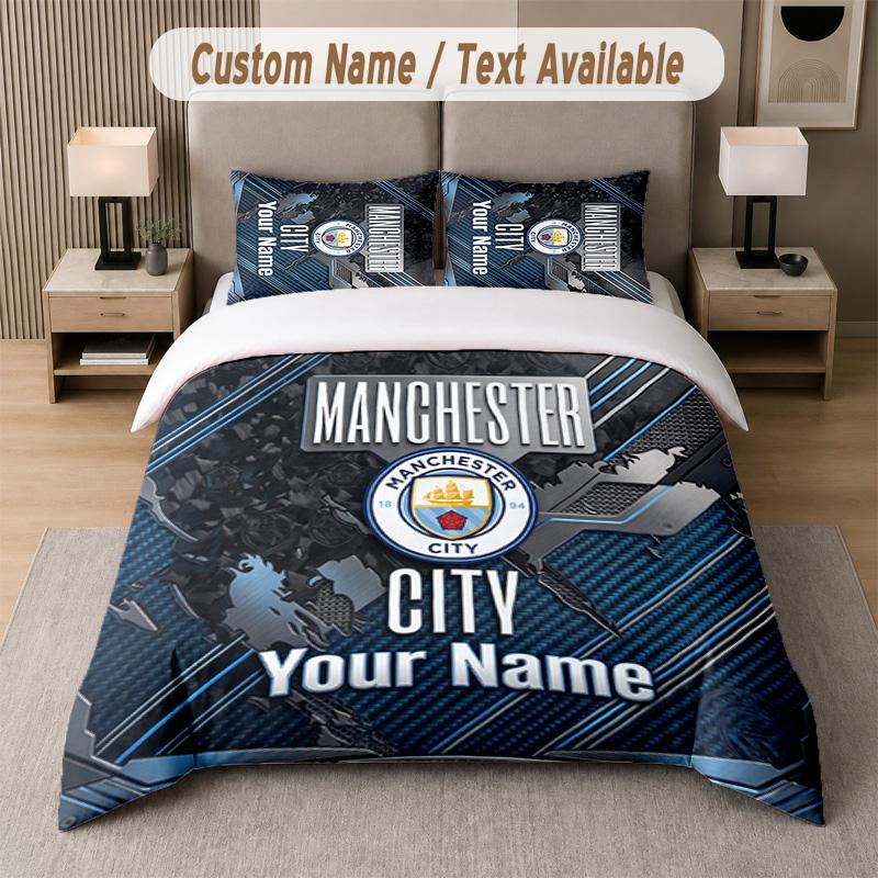 Manchester City Design Bedding Set Custom Text 1 Duvet Cover & 2 Pillow Cases