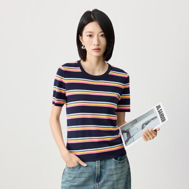 Men s Premium 100% Cotton Striped Knit T-Shirt 2XL темно-синий