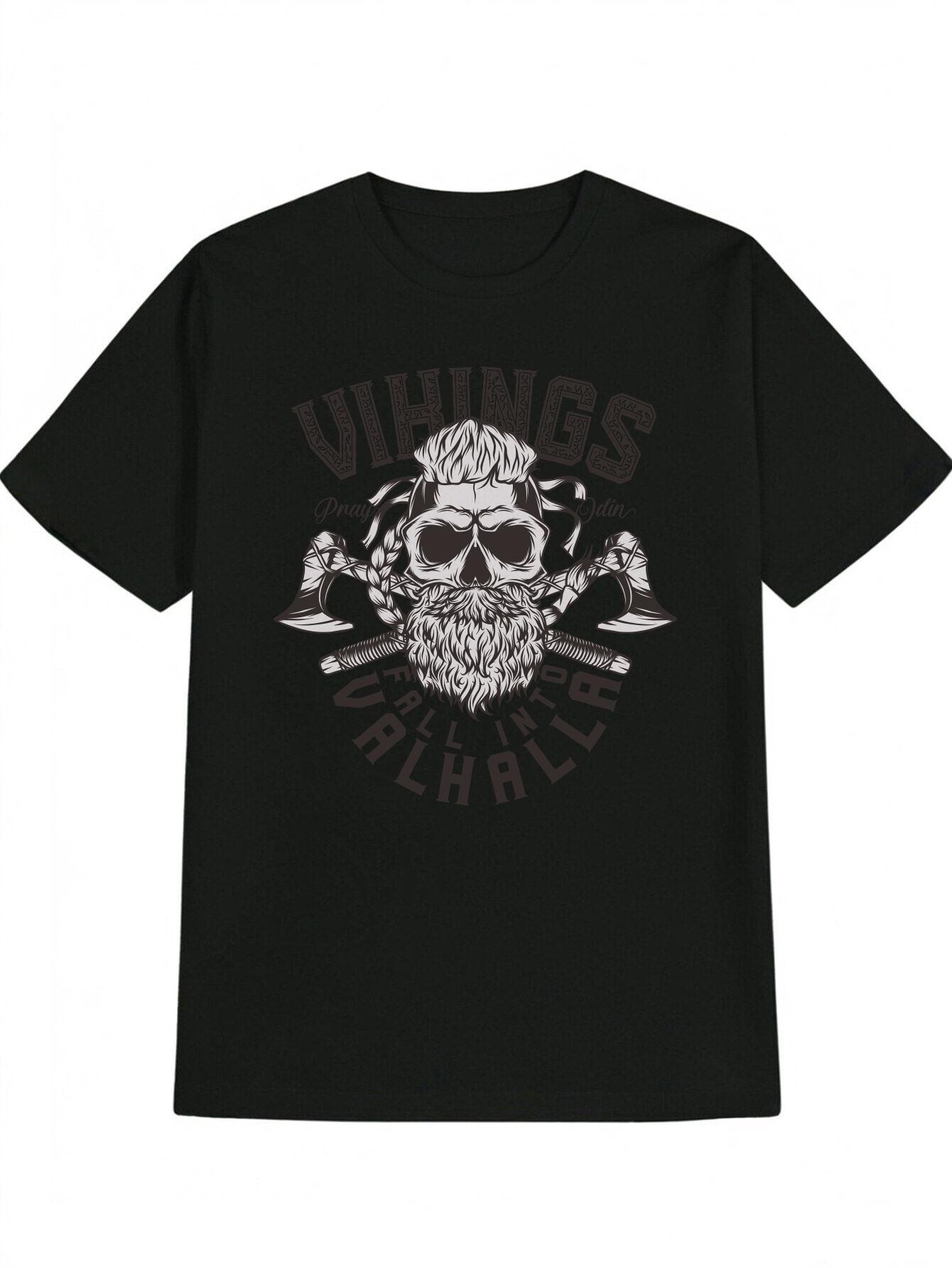 Casual Versatile Round Neck T-shirt with Skull Hair Print XXXL
