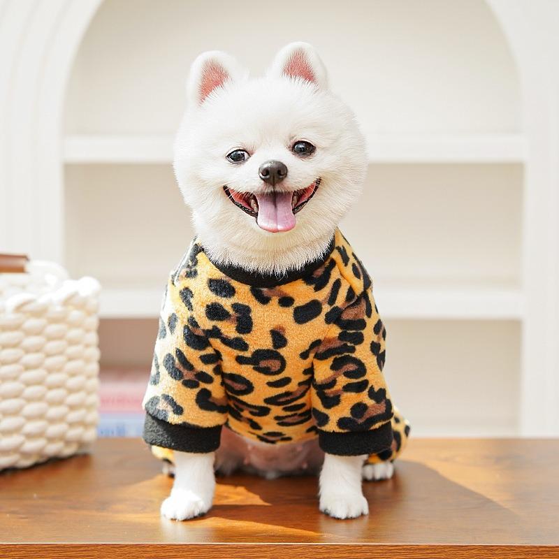 Haustier Hund Overalls Weich Warm Fleece Hundekleidung Haustier Welpe Katze Leopardenmuster Vierbeinige Hundekleidung Chihuahua Kostüm Mantel