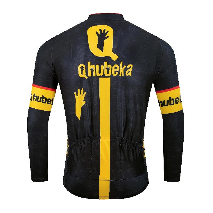 Pánský a dámský cyklistický dres s dlouhým rukávem - Polyesterová pletenina odvádějící vlhkost, Vysoký krk, Raglánové rukávy, Zapínání na zip, Detail kapsy, Střední