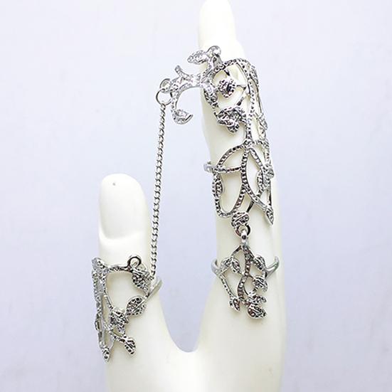 Chain Ring Flower Pattern Finger Jewelry Adjustable Women Chain Link Finger Ring for Wedding