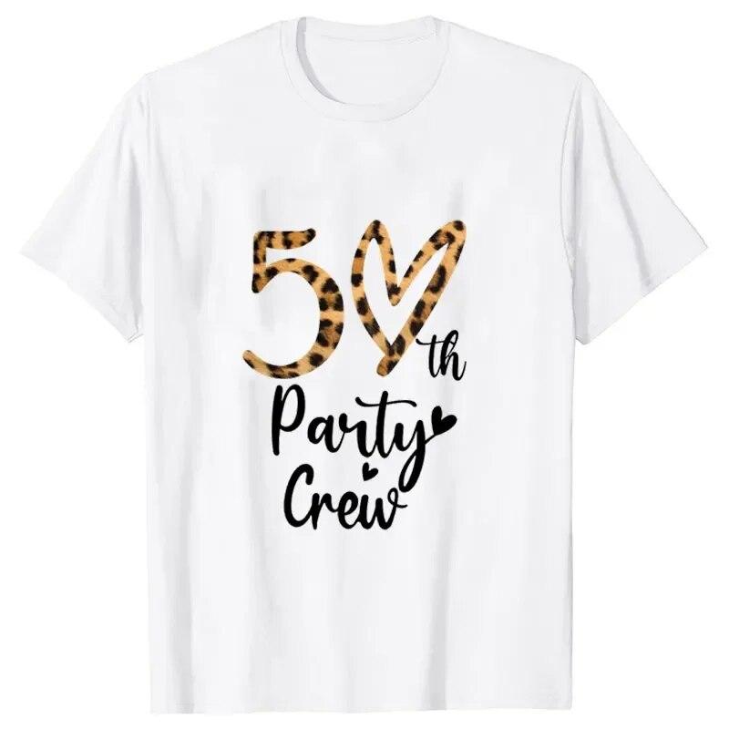 Women 50th Birthday Party T-shirts Birthday Squad Crew Tee Chapter Hello 50 Fabulous Leopard Graphic Tops Harajuku Summer Tshirt