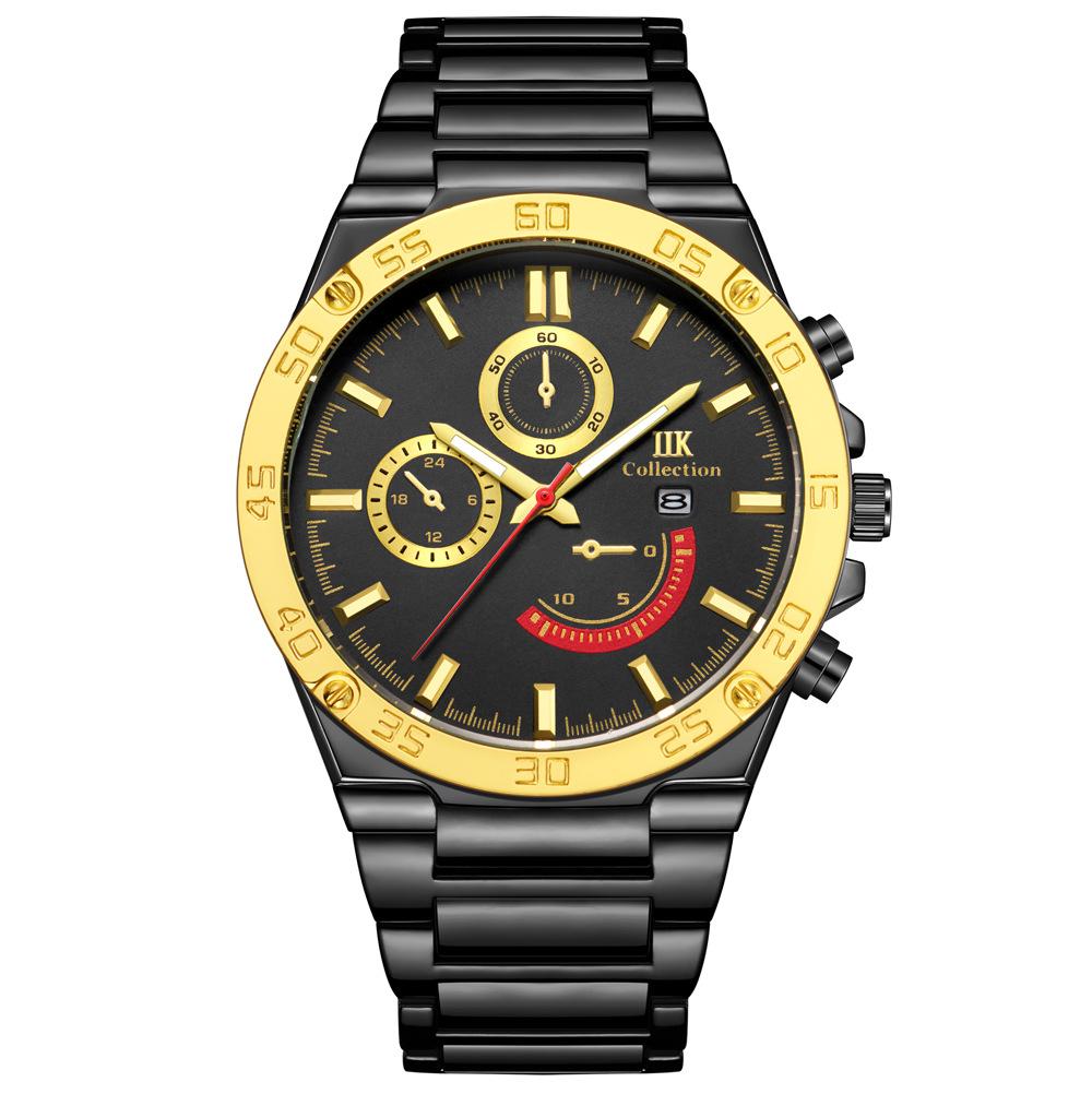 IIK Мужские часы со стальным ремешком Винтажные часы Кварцевые часы Водонепроницаемые часы жёлтый
