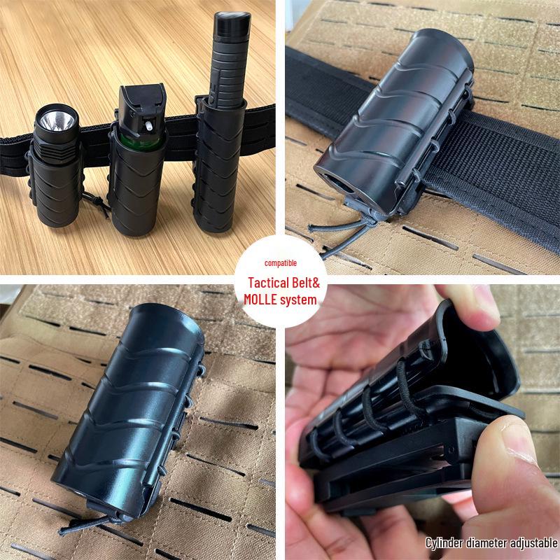 MOLLE-Compatible 360° Rotating Quick Draw Sheath for Baton, Tactical Flashlight, and Spray – Rubber Band Style