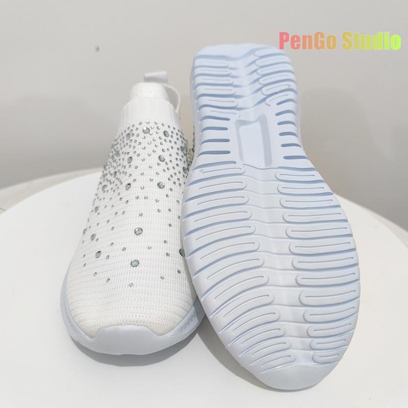 9 Colors Rimocy Shining Crystal Flats Women Spring Breathable Knit Platform Sneakers Woman Comfortable Soft Bottom Non -Slip Sports Shoes