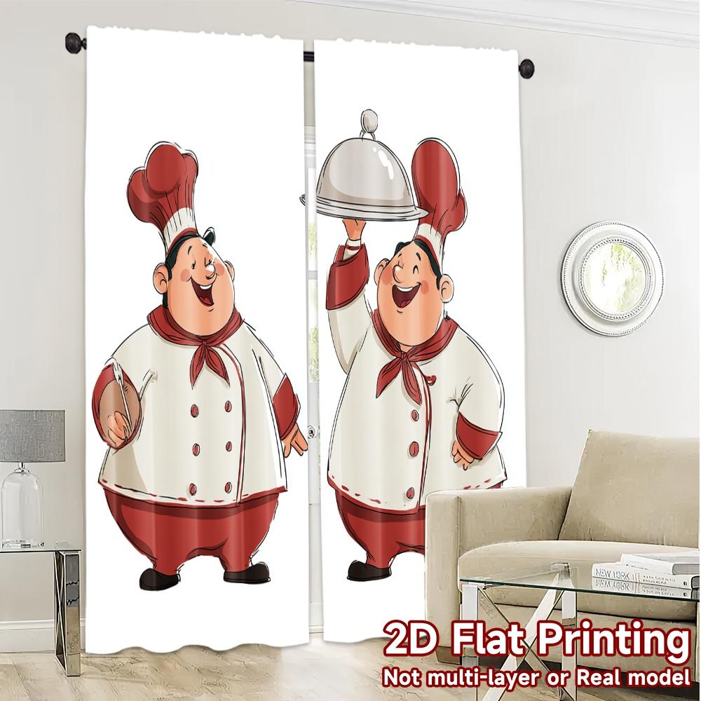 2D Flat Printing,JIT 2pcs, Curtains (Without Rod) Chef Duo Delight Chic Creative Curtains Polyester Easy Install Curtains