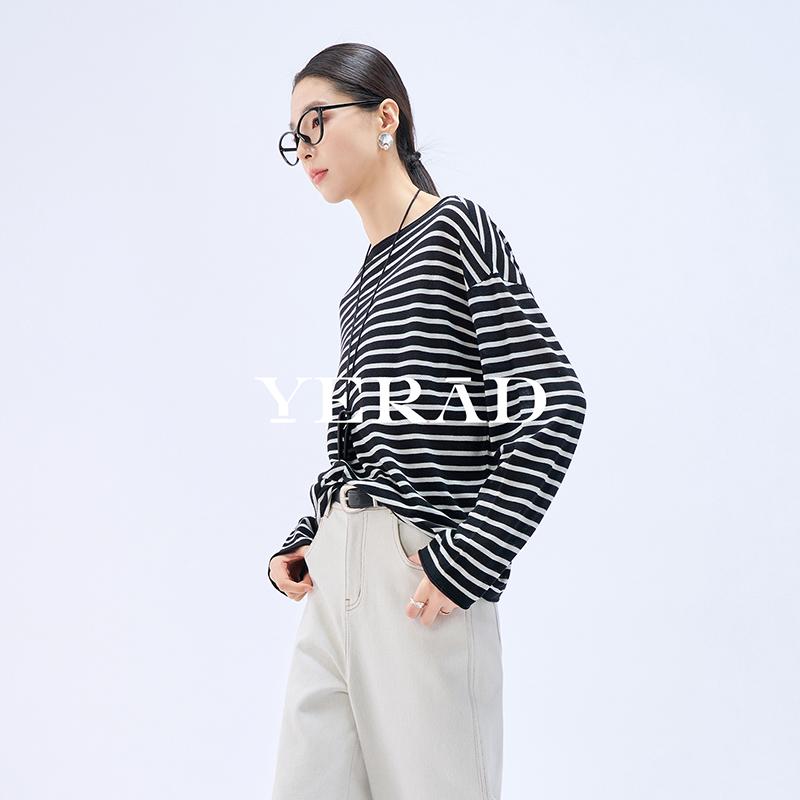 Loose linen acetate striped knitted sweater for women's T-shirt with loose texture