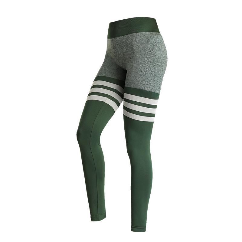 

Women s High Waist Quick-Dry Striped Yoga Pants - Breathable, Seamless, Elastic, Hip-Lifting Fitness Leggings Medium зелений