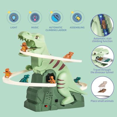 Electric Dinosaur Track Slide Toy with Light Music Cartoon Dino Automatic Stair