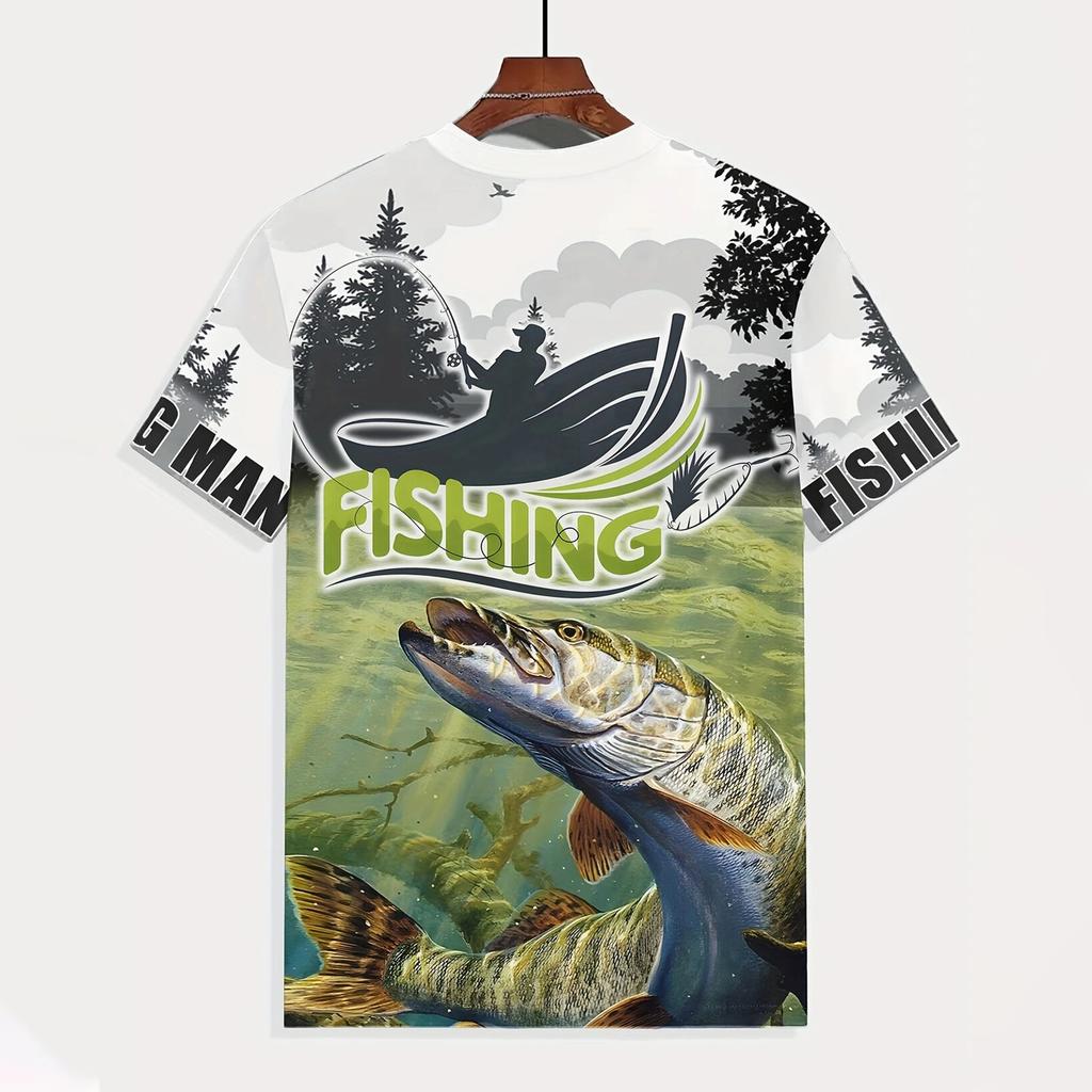 Summer Round Neck 3D Fish Graphic Print Top Fashionable Casual Short Sleeved Men's T-shirts