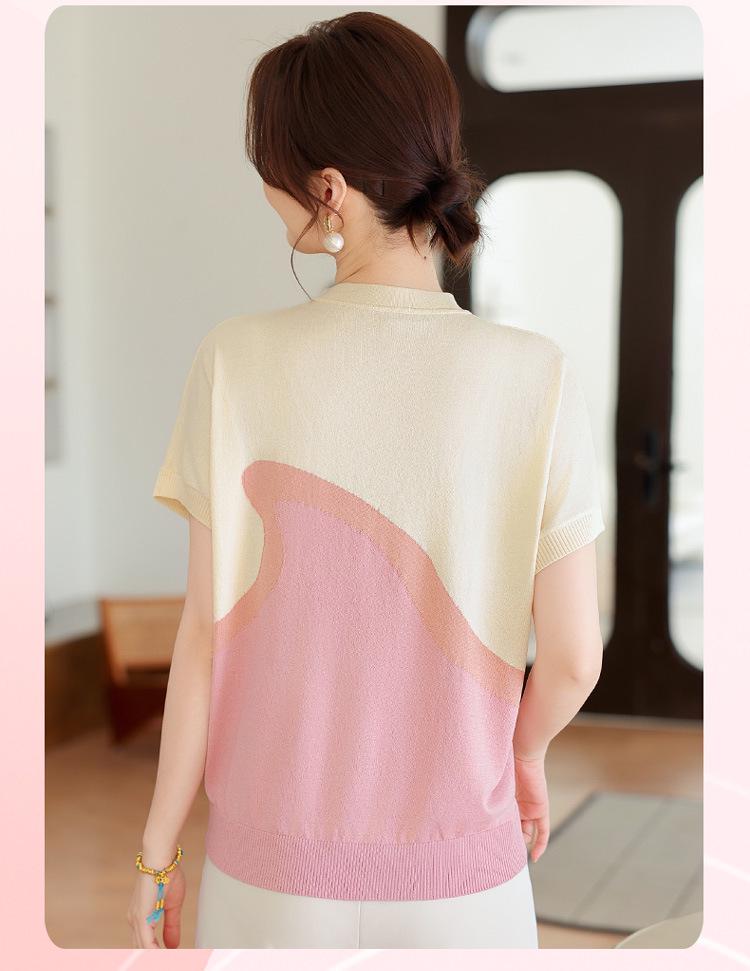 Elegant Summer Ice Silk T-Shirt for Women: Stylish Short-Sleeve Blouse for Middle-Aged and Elderly Ladies - 2026