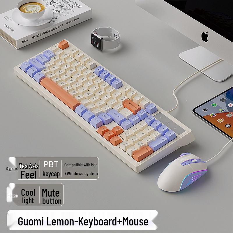 Premium Mechanical-Feel Wired Keyboard & Mouse Set - Silent Gift for Girls