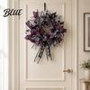 Spooky Halloween Decor Mesh Ribbon Wreath for Front Door Skull Pumpkin with Decoration Bow Purple Black Stripe Decorative Garland Doors Walls