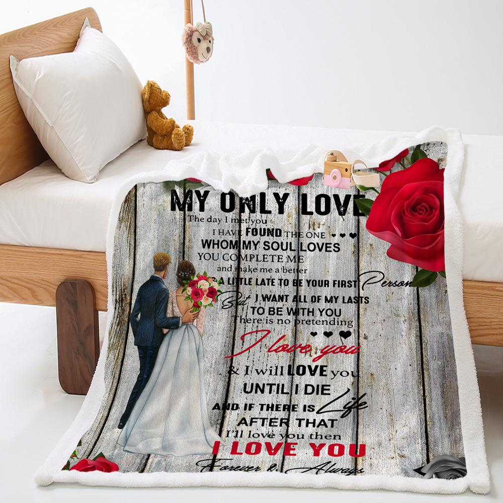 Blanket 2D Digital Printed Lamb Fleece Crystal Fleece Handwritten Letter Blanket Cover Blanket