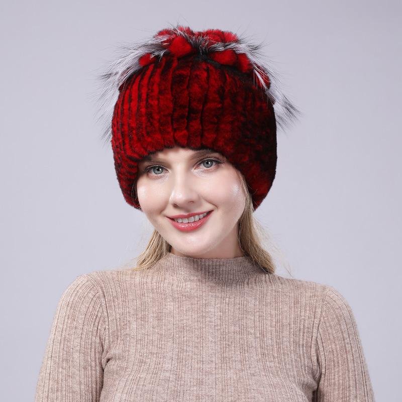 

Женская зимняя меховая шапка из выдры, теплая вязаная модная шапка с защитой ушей, меховая шапка из кролика