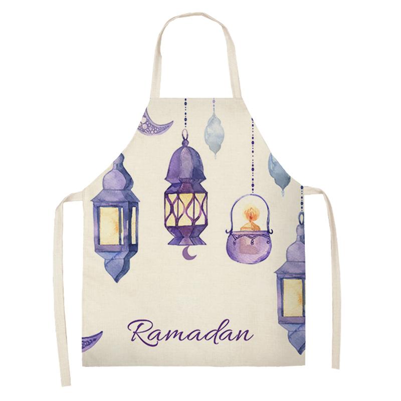 Cooking Baking Apron Eid Mubarak Mosque Printed Bib Muslim Ramadan Karim Kitchen Apron Women Star Crescent Moon Decoration